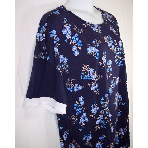 NEW Woman Within 2X 26/28 Navy Floral Short Sleeve Tunic Top - Picture 9 of 14